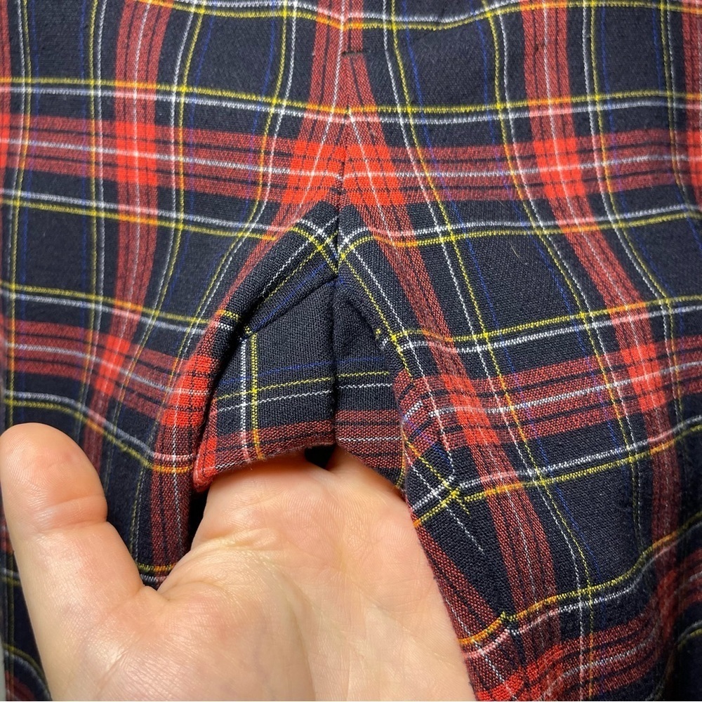 Zara Women's red navy tartan holiday straight leg trouser pants in size US 4 - Picture 5 of 8